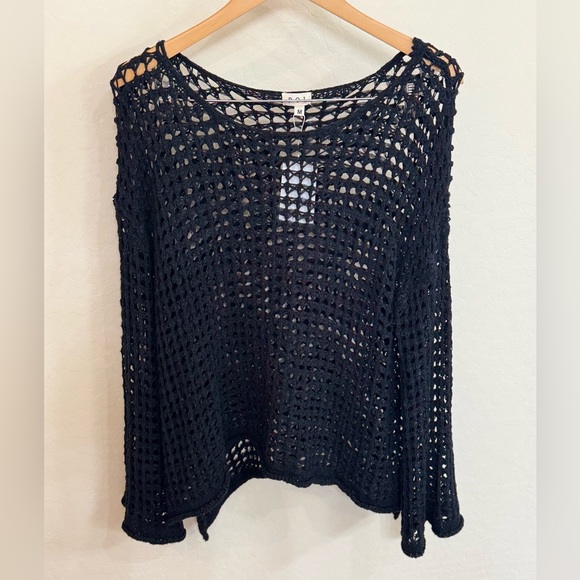 POL Sweaters - POL Black Open-Knit Crochet Scoop Neck Sweater New w Tags